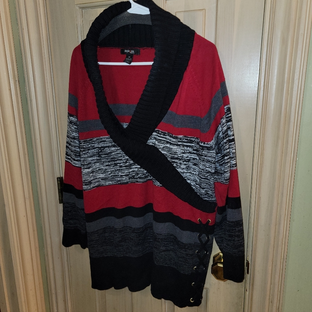 Womens Plus Sz 2X Style & Co Shawl Collar Large Stitched Side Sweater